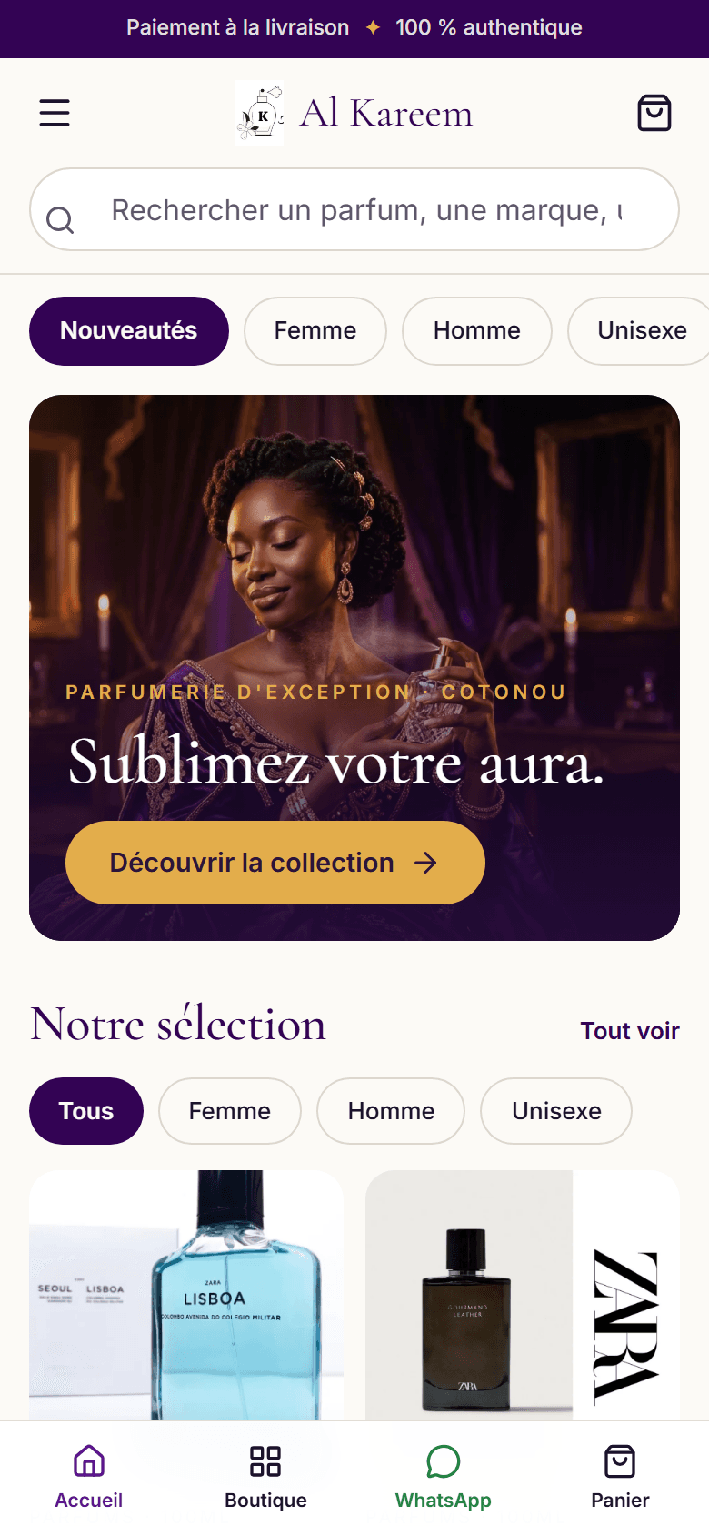 Site mobile Al Kareem Parfumerie, réalisé par NetWave Studio