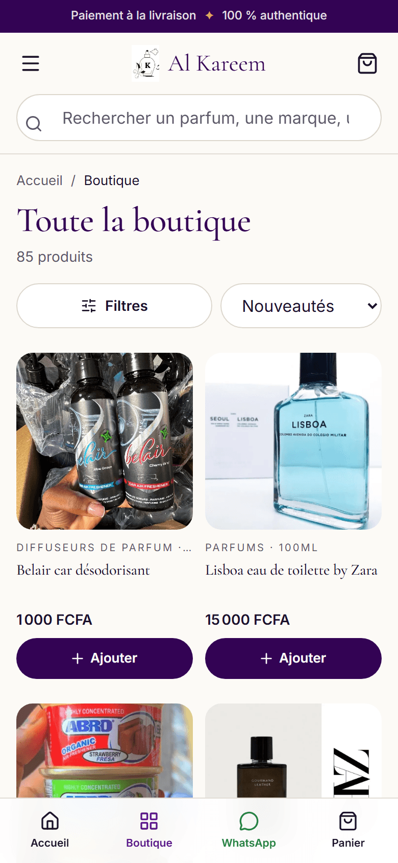 Boutique mobile Al Kareem Parfumerie, réalisée par NetWave Studio